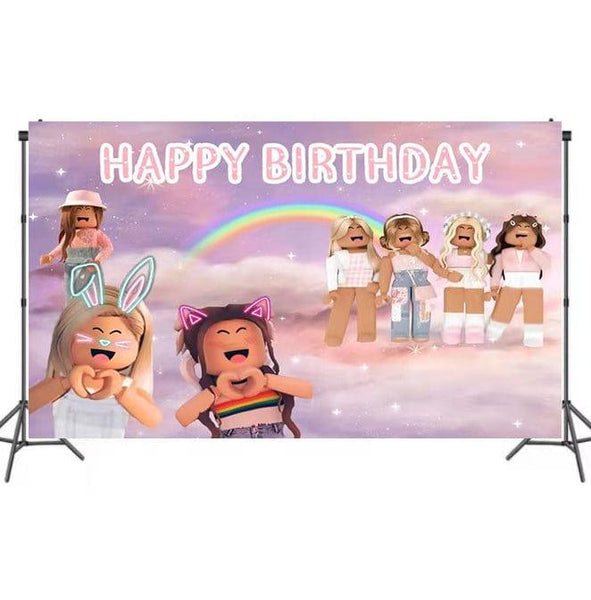 Roblox Fundo da festa Feliz Aniversário Backdrop Cortina Kids Boys Girls  Game Party Background Cloth Party Supplies Decoração