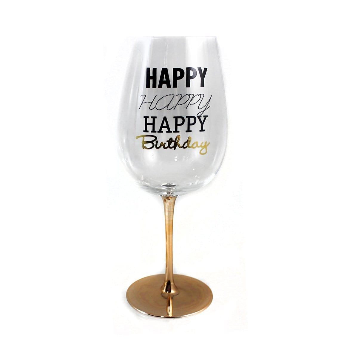 Buy Novelties Wine Glass - Happy Birthday - Gold sold at Party Expert