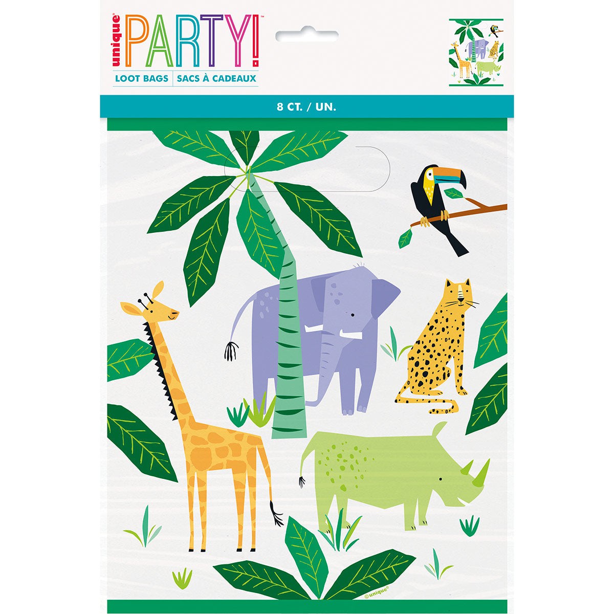 UNIQUE PARTY FAVORS 1st Birthday Safari Animals Loot Bags, 8 Count 011179739332