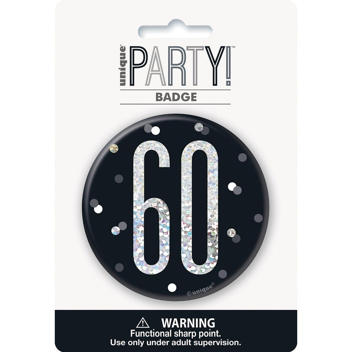 Buy Age Specific Birthday Bonne Fête Black/Silver - Badge - 60 sold at Party Expert