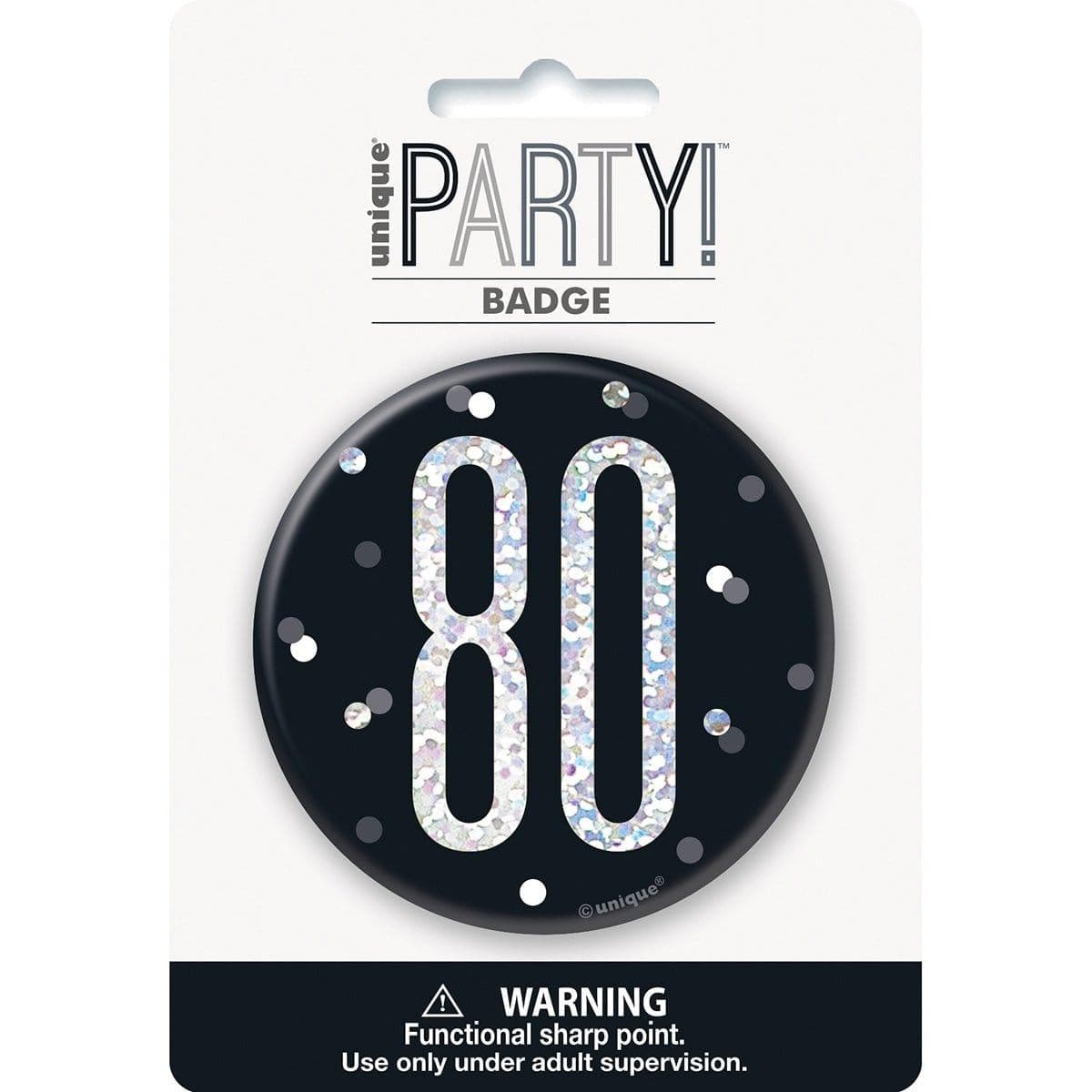 Buy Age Specific Birthday Bonne Fête Black/Silver - Badge - 80 sold at Party Expert