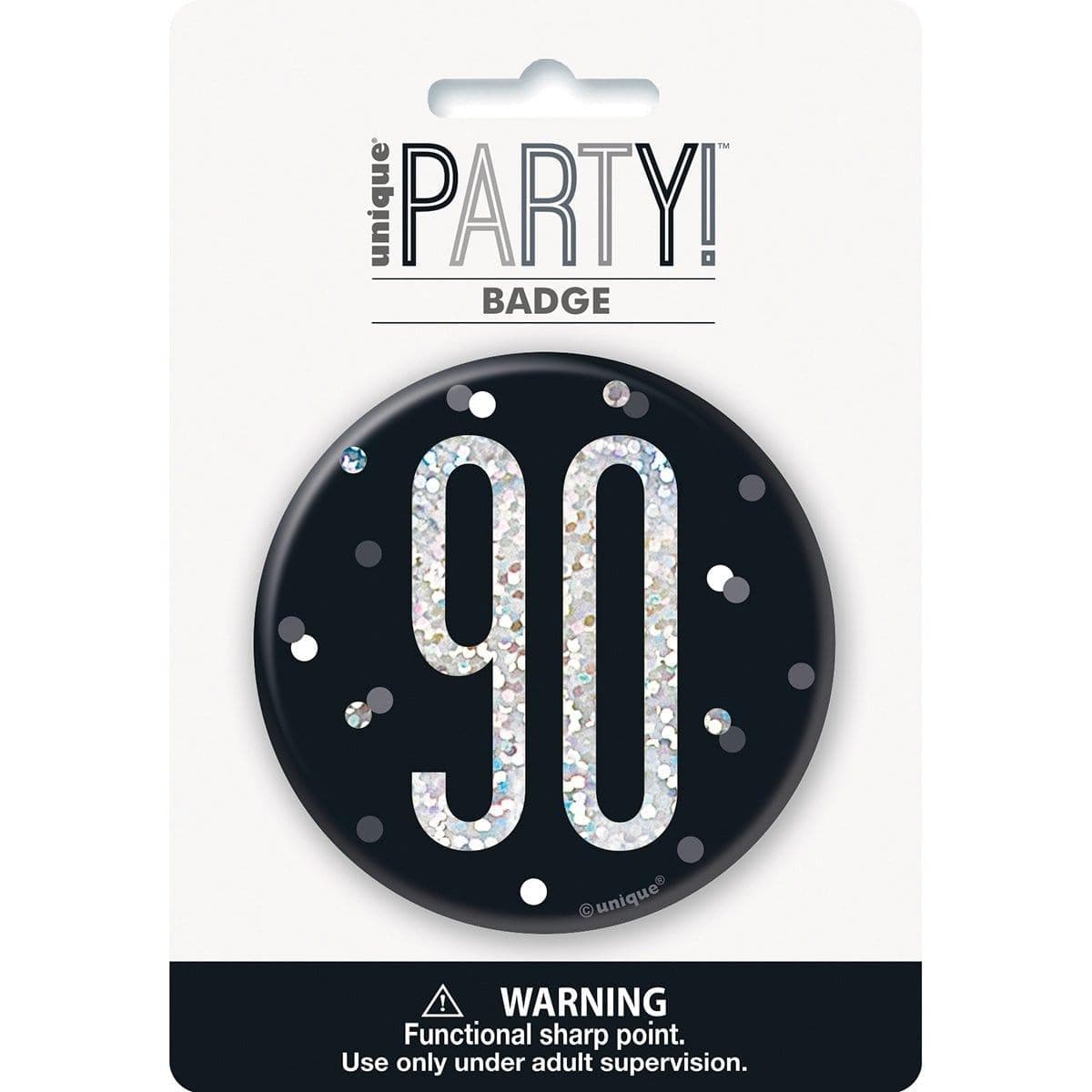 Buy Age Specific Birthday Bonne Fête Black/Silver - Badge - 90 sold at Party Expert