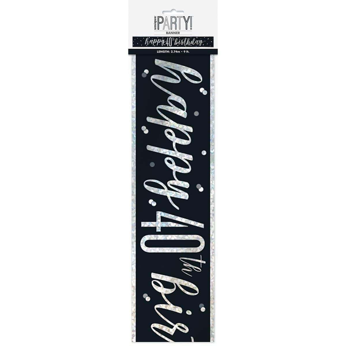 Buy Age Specific Birthday Happy Birthday Black/Silver - Foil Banner - 40th sold at Party Expert