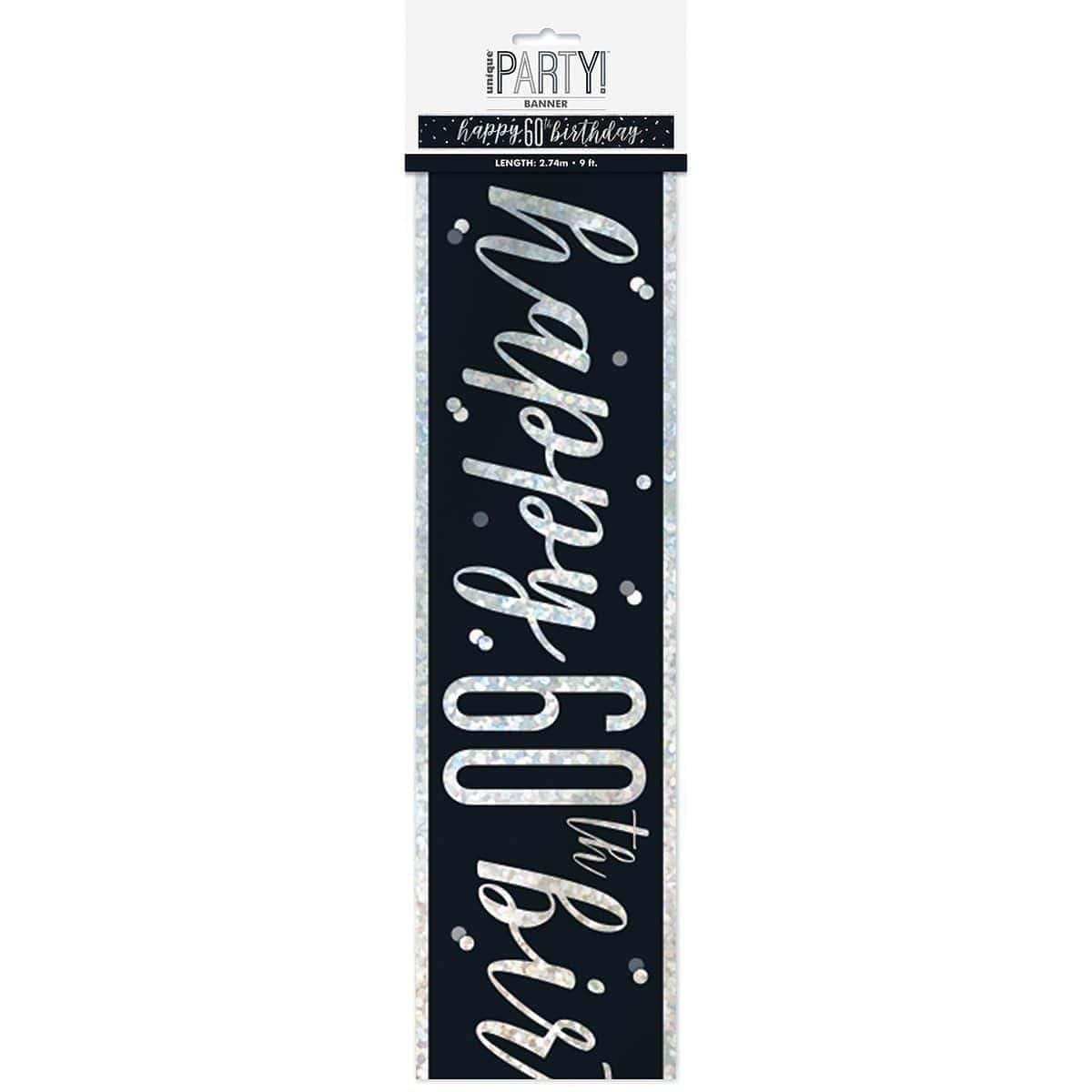 Buy Age Specific Birthday Happy Birthday Black/Silver - Foil Banner - 60th sold at Party Expert