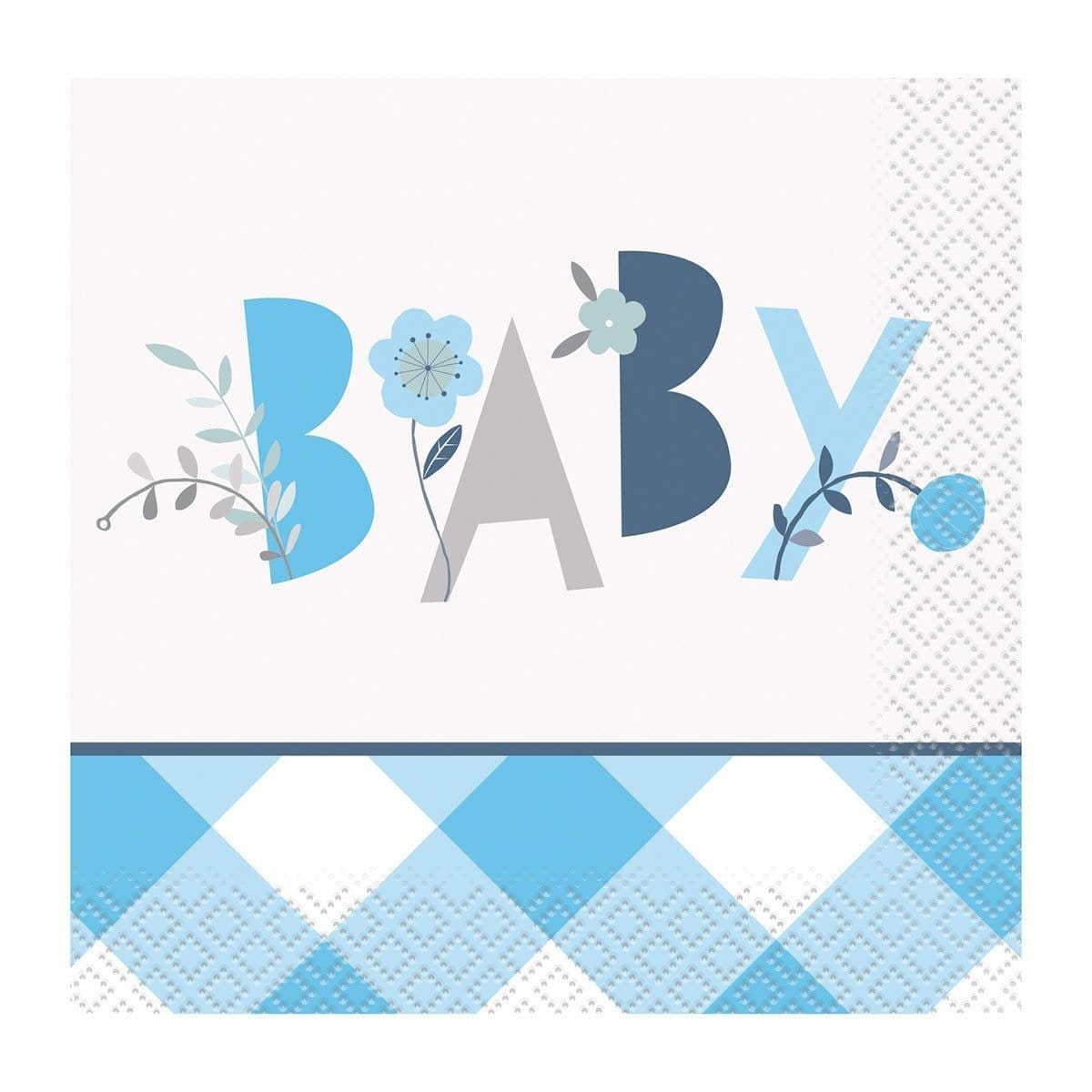 Buy Baby Shower Blue Floral Elephant Beverage Napkins, 16 Count sold at Party Expert