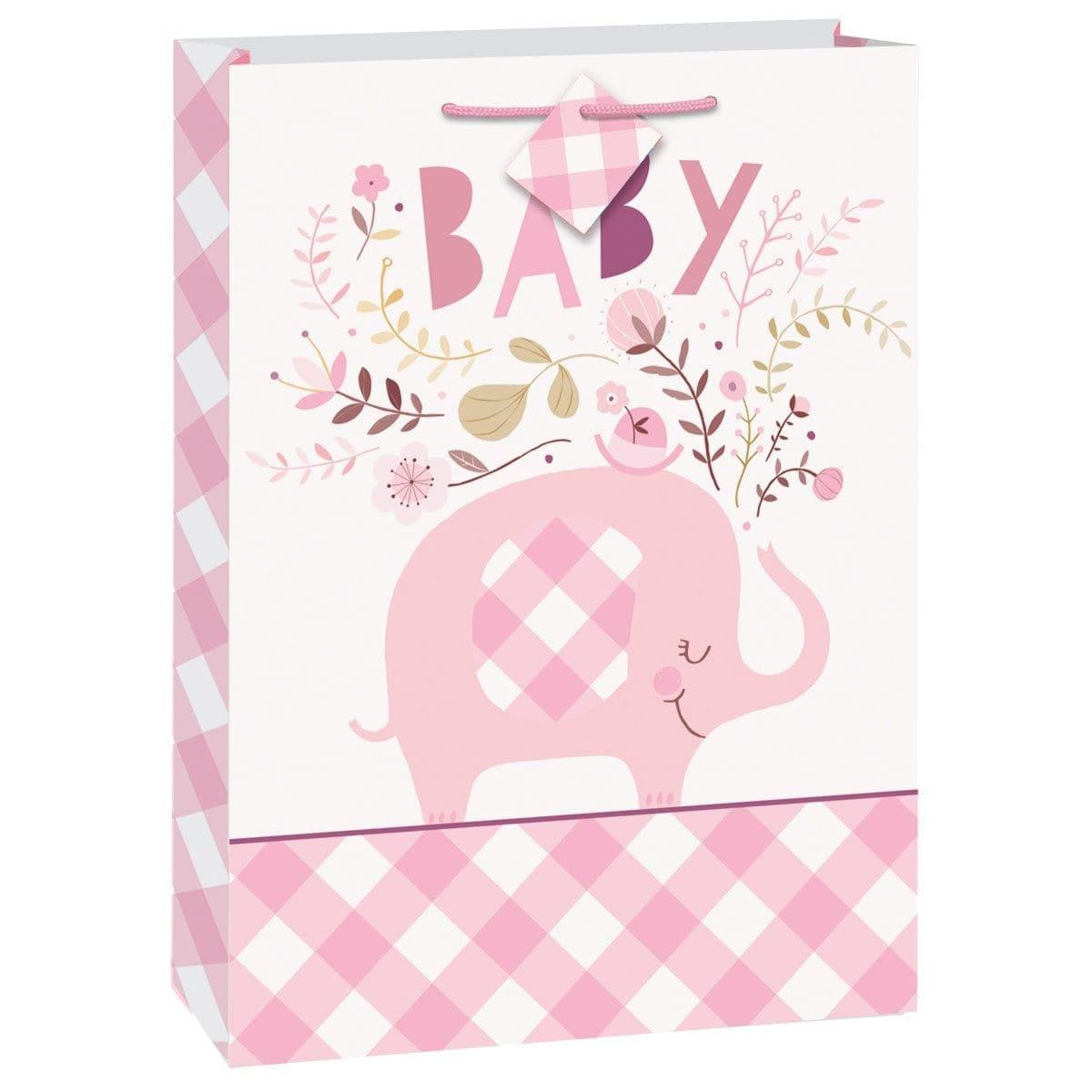 Buy Baby Shower Pink Floral Elephant Gift Bag Jumbo sold at Party Expert