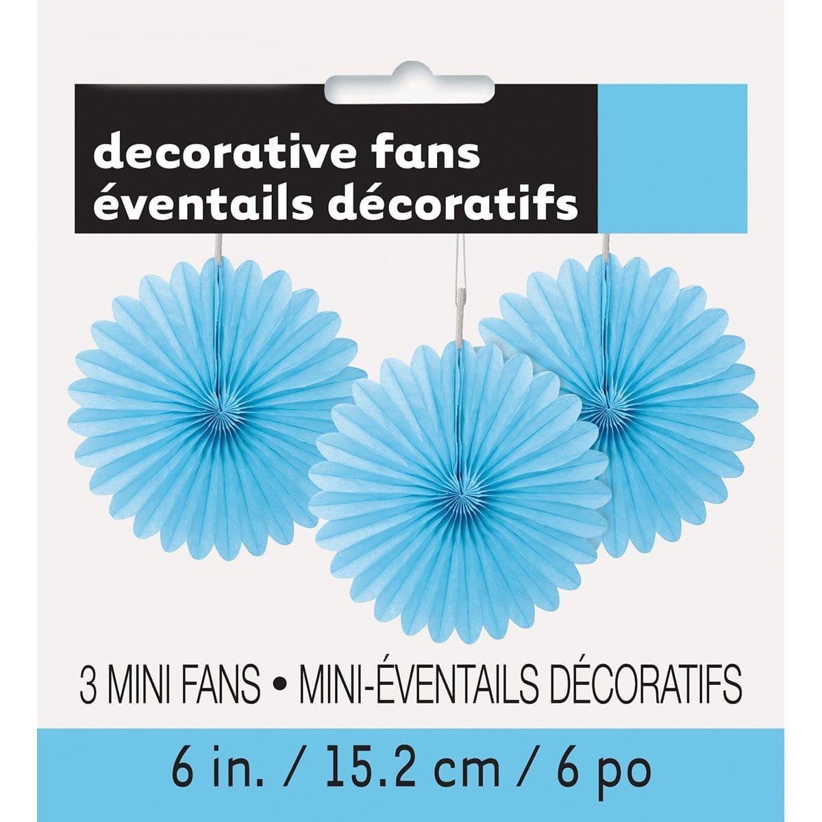 Buy Baby Shower Powder blue mini paper fans, 3 per package sold at Party Expert