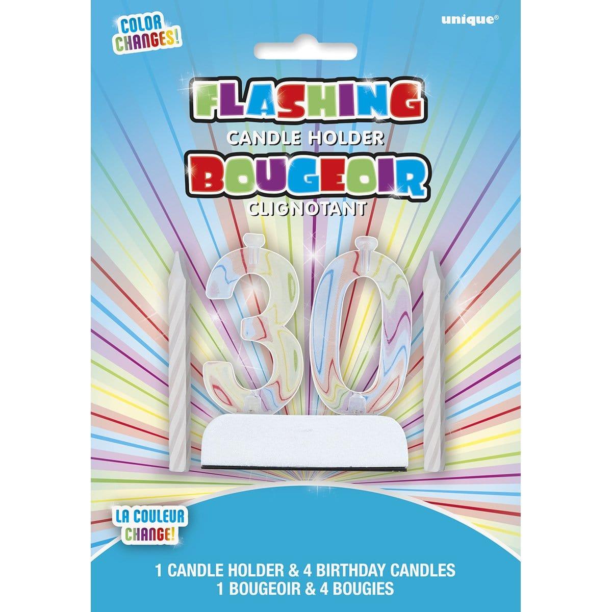 Buy Cake Supplies Flashing Candle Holder/Candles 30th sold at Party Expert