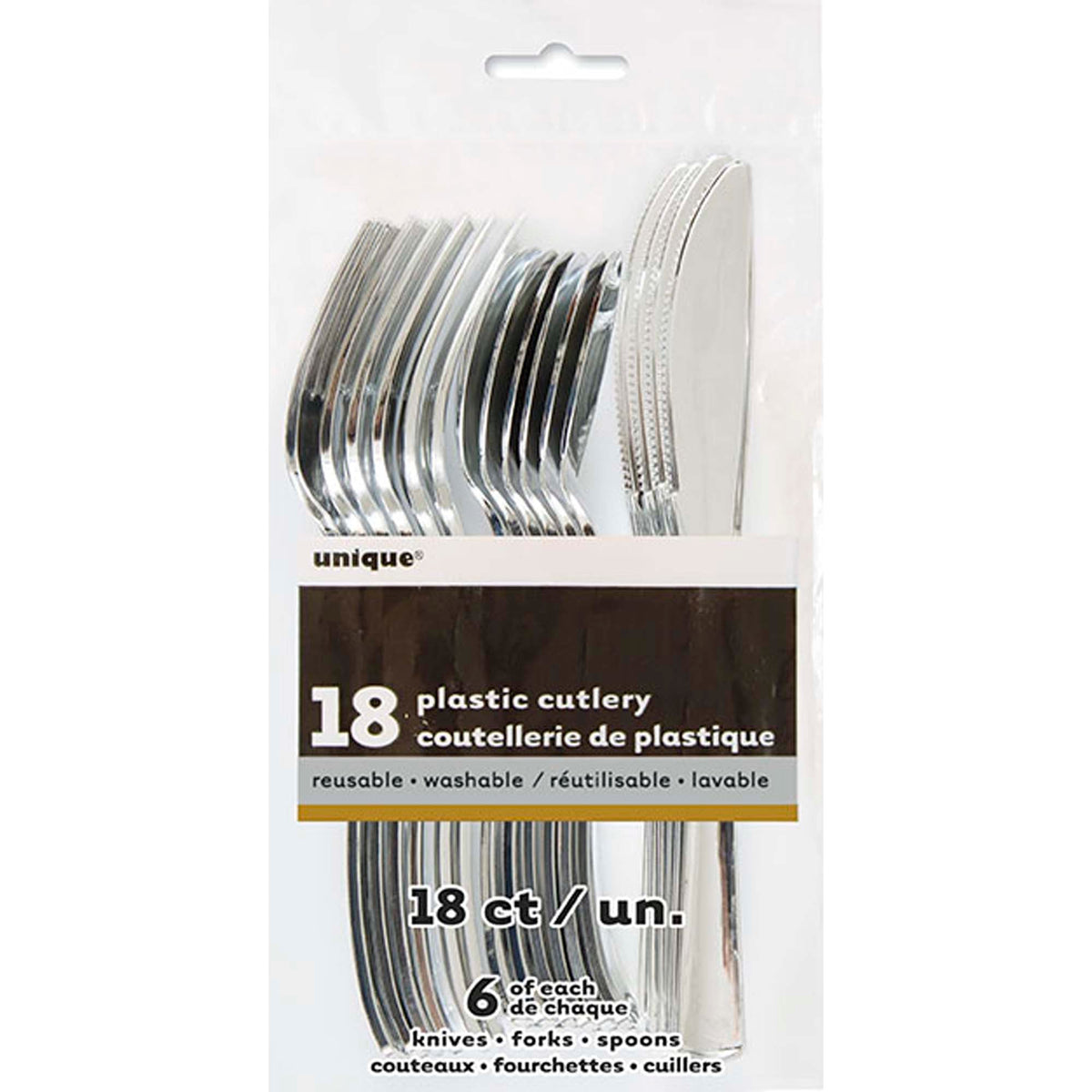 UNIQUE PARTY FAVORS Disposable-Plasticware Silver Plastic Cutlery Set, 18 Count 011179302604