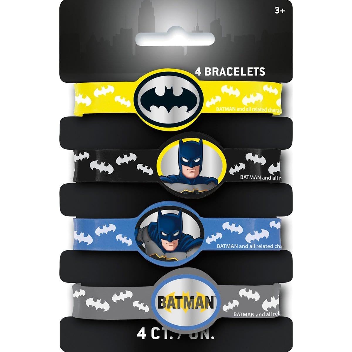 Buy Kids Birthday Batman rubber bracelets, 4 counts sold at Party Expert