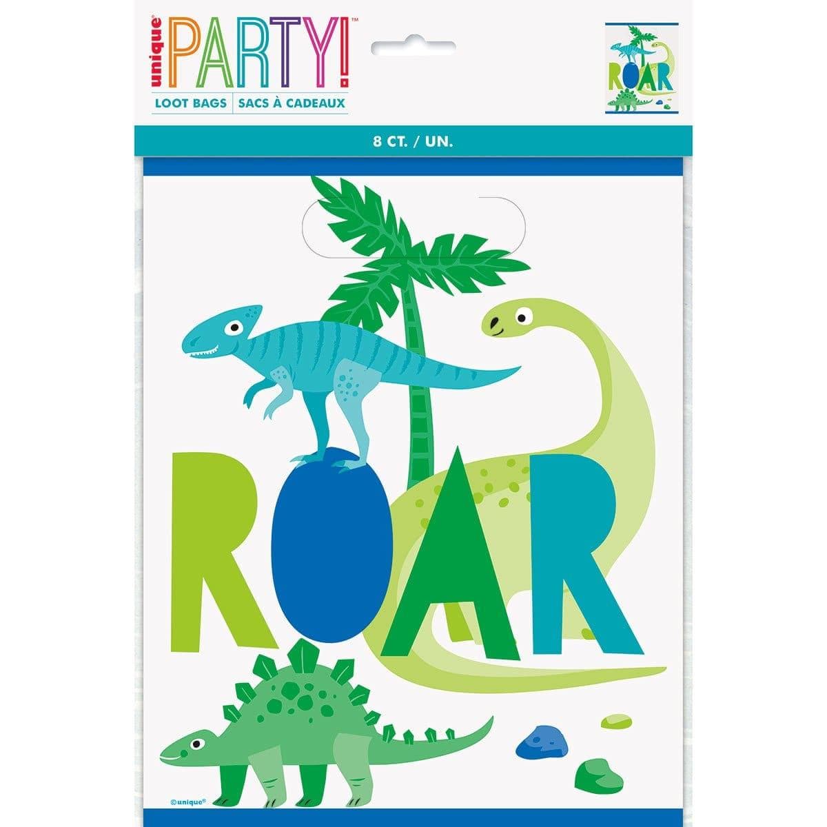 Buy Kids Birthday Blue & Green Dinosaur Loot Bags, 8 Count sold at Party Expert