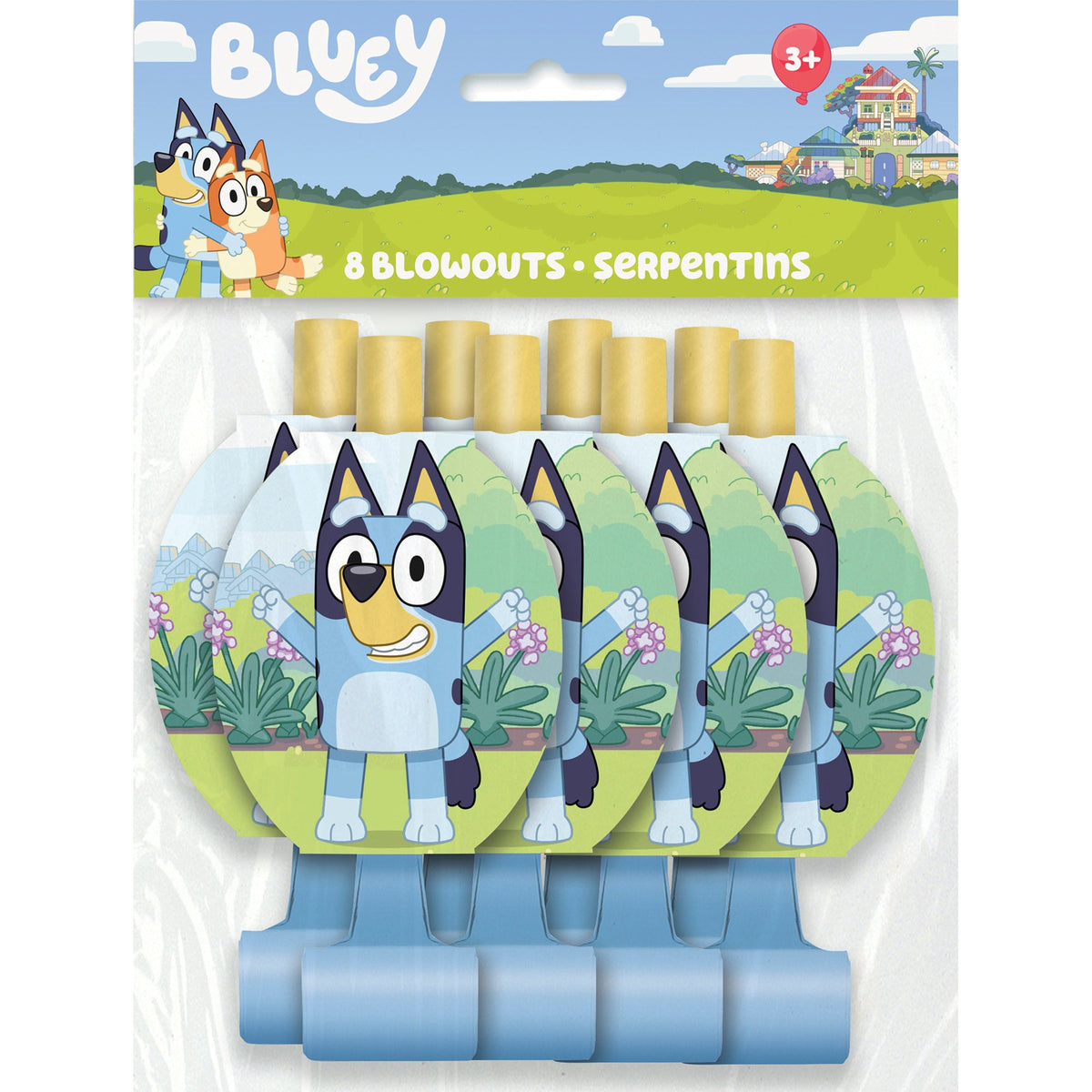 UNIQUE PARTY FAVORS Kids Birthday Bluey Blowouts, 8 Count 0011179296101