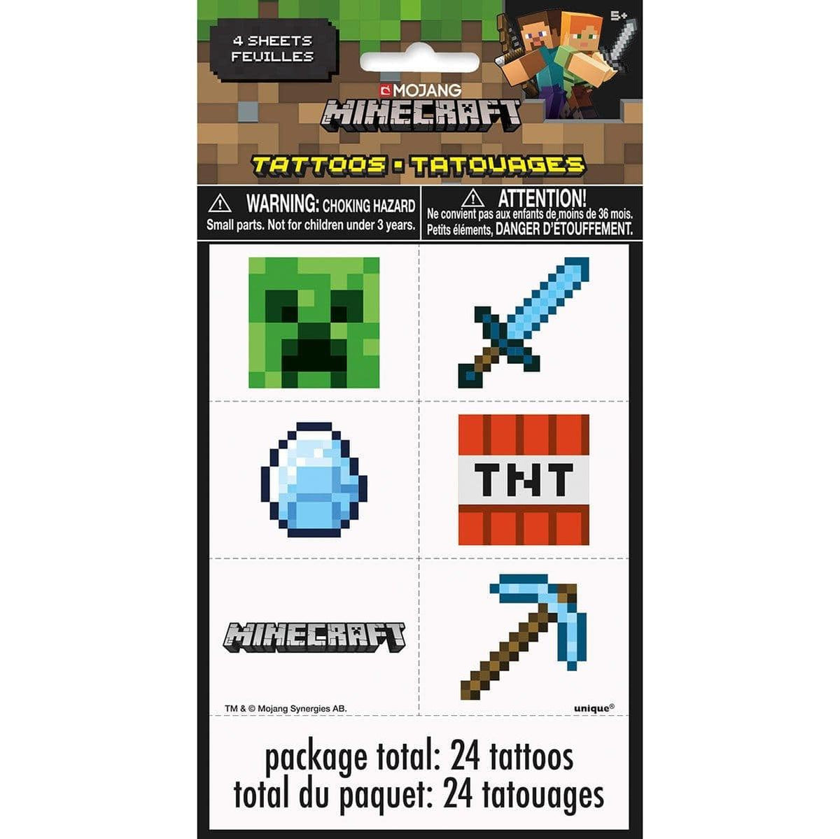 Buy Kids Birthday Minecraft temporary tattoos, 24 per package sold at Party Expert