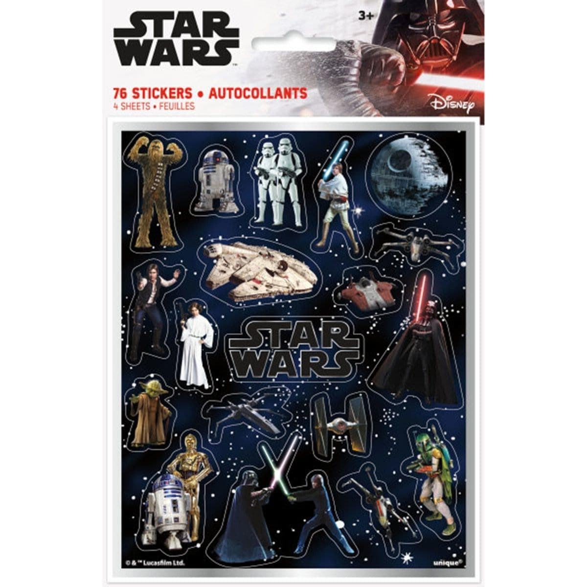 Buy Kids Birthday Star Wars stickers, 76 per package sold at Party Expert