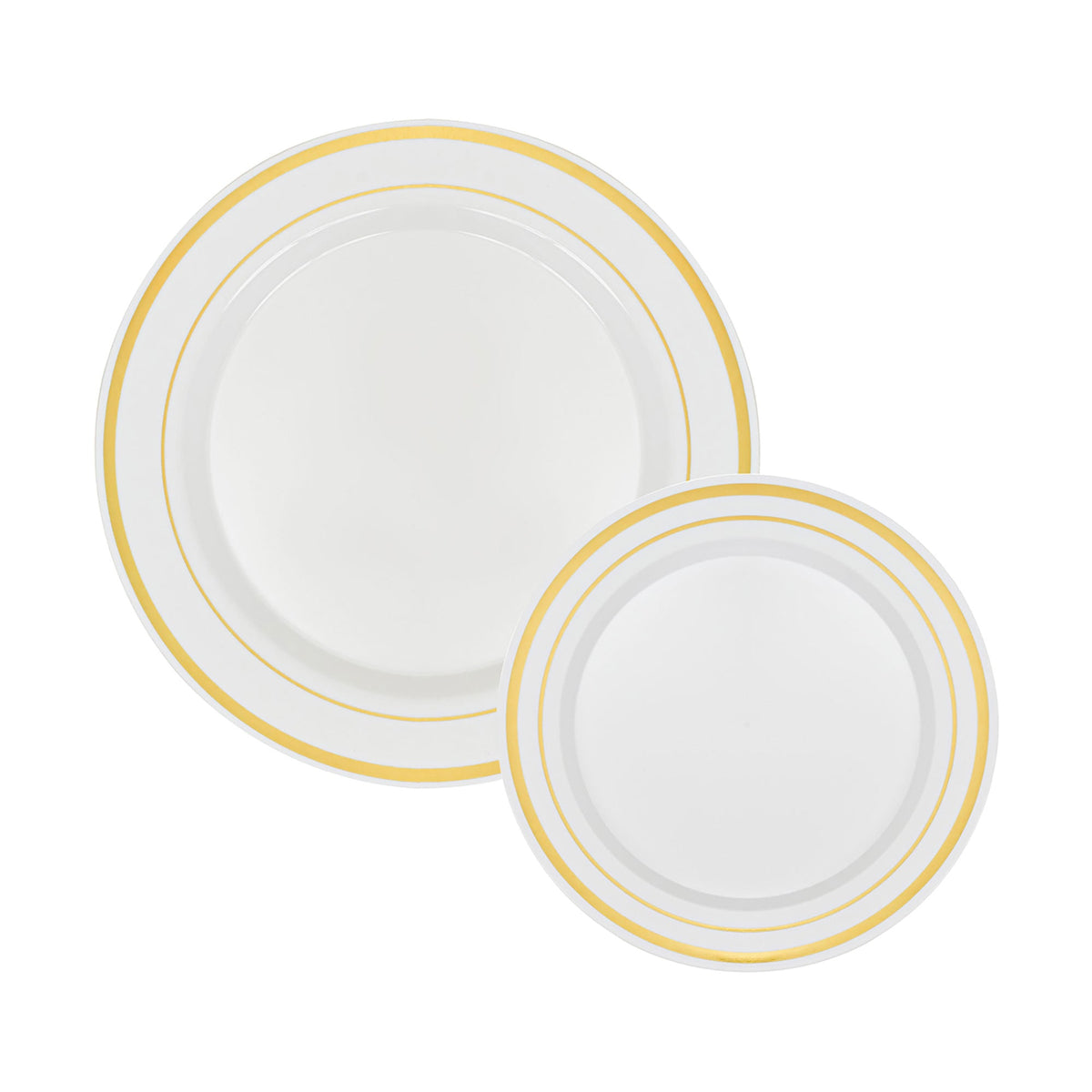 PORTOFINO INTERNATIONAL TRADING USA Disposable-Plasticware Deluxe Gold Round Plastic Plate Set, 50 Count