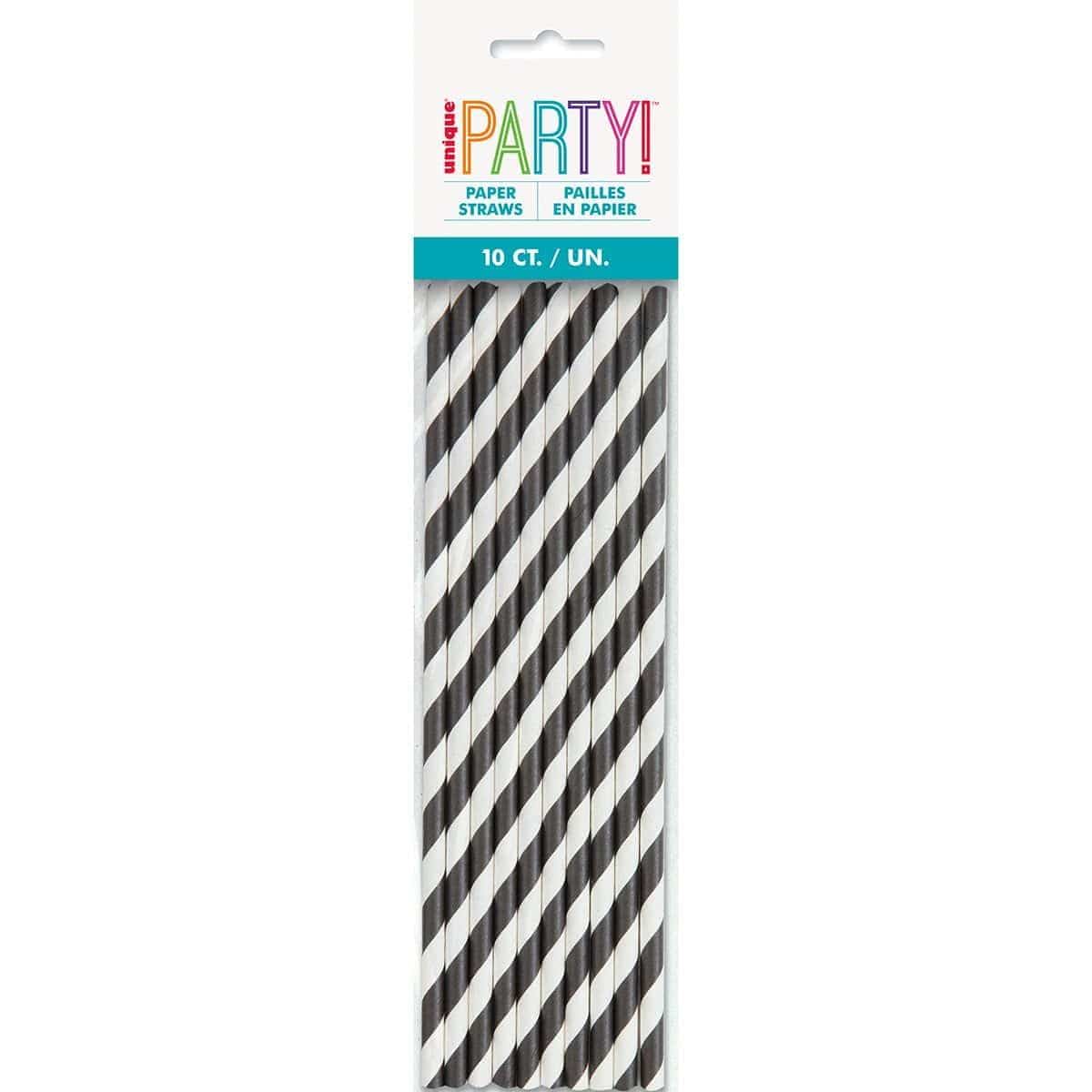 Buy Plasticware Paper Straw With Stripes 10/pkg - Black sold at Party Expert