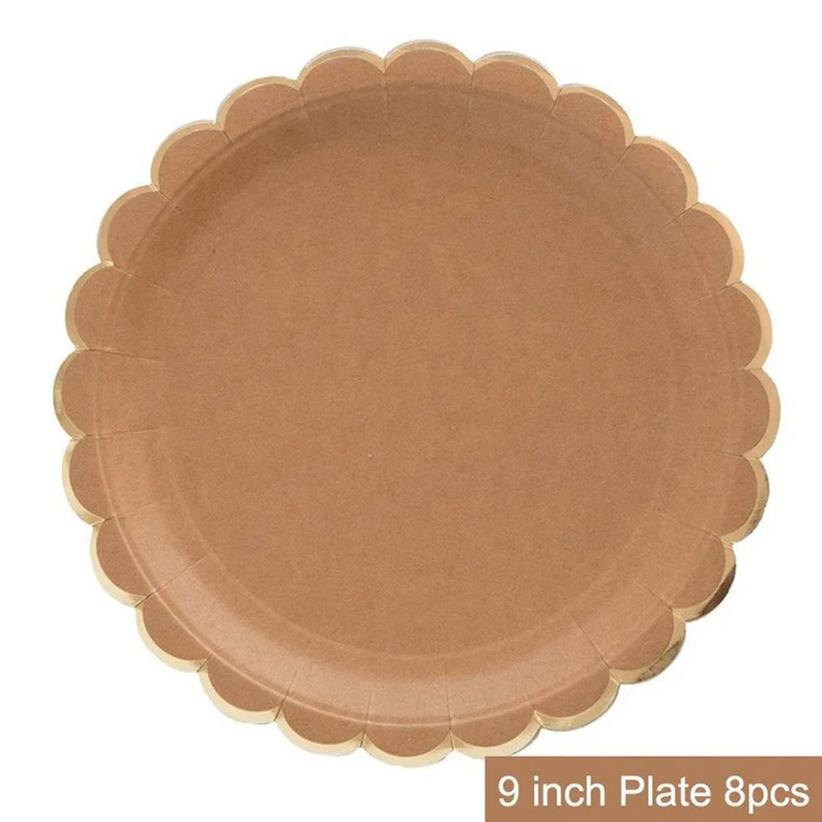 YIWU SANDY PAPER PRODUCTS CO., LTD Everyday Entertaining Flower Edge Large Round Lunch Kraft Plates, 9 Inches, 8 Count 810077658116