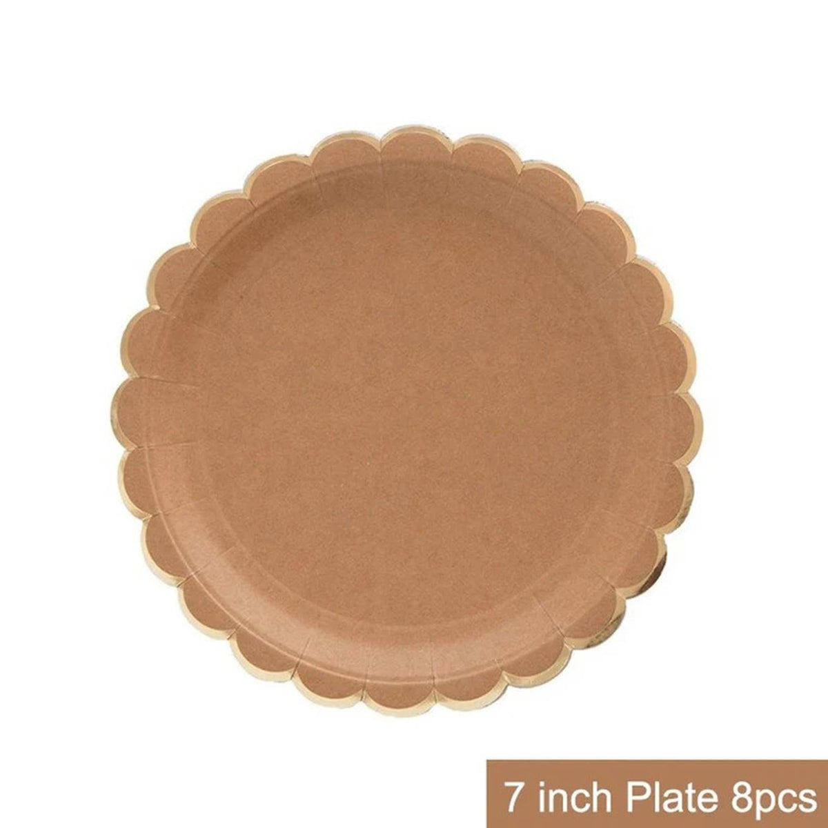 YIWU SANDY PAPER PRODUCTS CO., LTD Everyday Entertaining Flower Edge Large Round Lunch Kraft Plates, 7 Inches, 8 Count